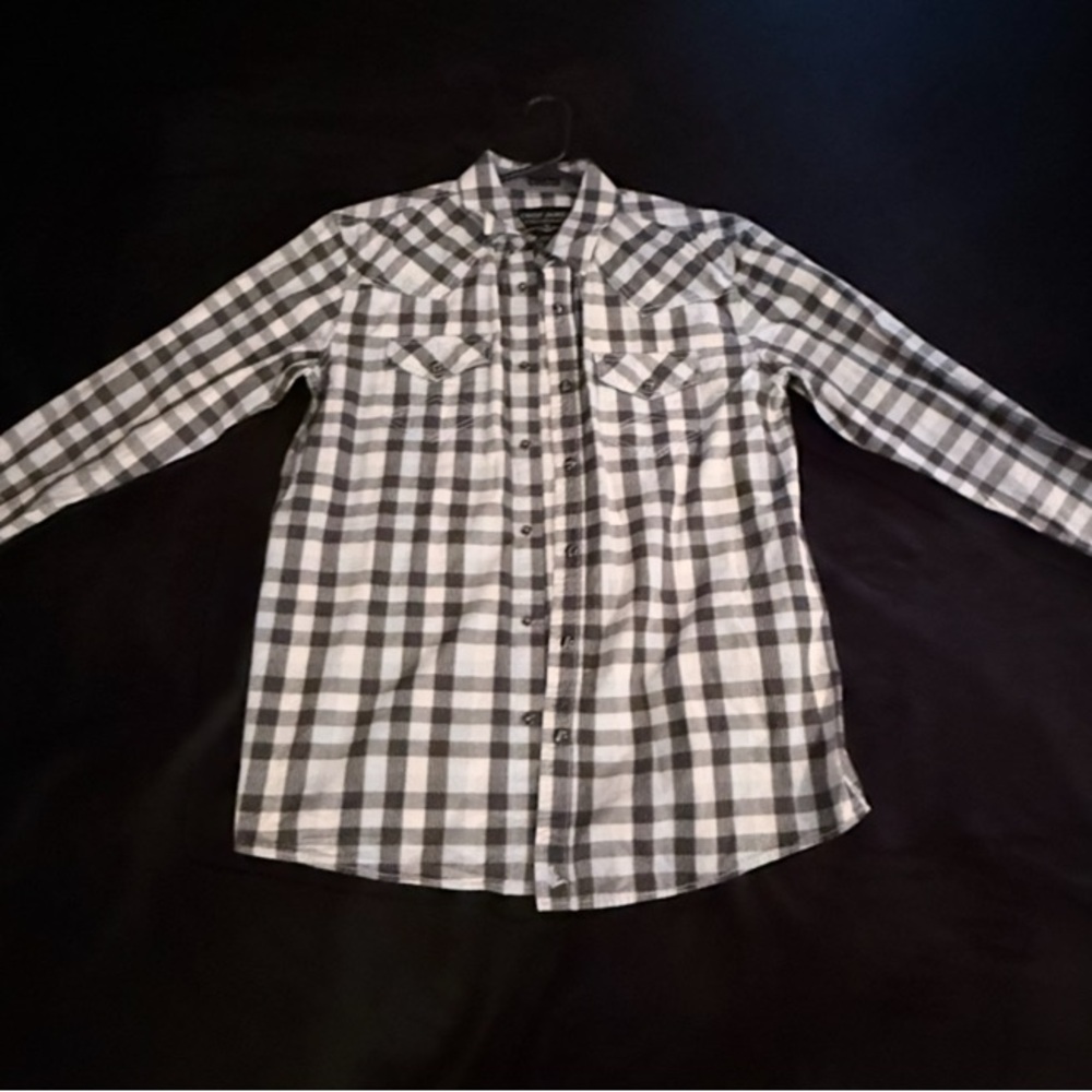 Men's Black and White Plaid Casual Button Down Shirt